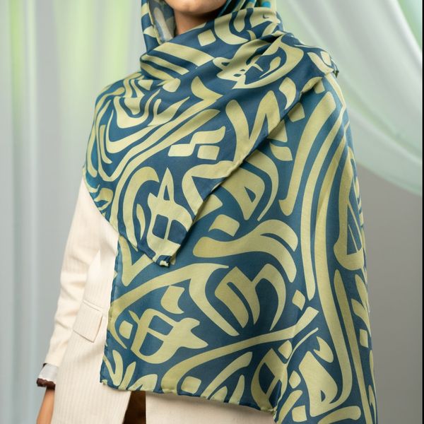 شال کالیگرافی  اشعار ایرانی رنگ سبز آبی