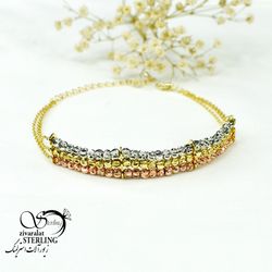 دستبند البرنادو زنانه سه ردیفه رنگی کد 5767