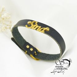 دستبند چرم استیل اسم سینا