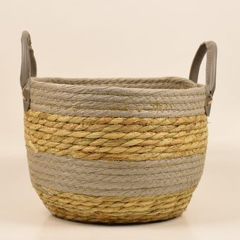 سبد حصیری دسته چرم