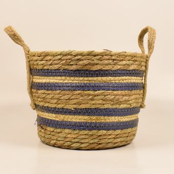 سبد حصیری دو رنگ دسته دار