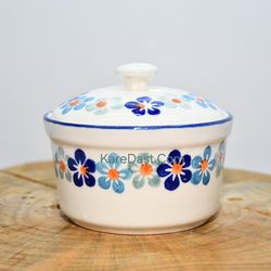 قندان سرامیکی طرح شکوفه آبی فرم گرد