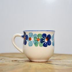 کاپ سرامیکی طرح شکوفه آبی فرم کمر باریک