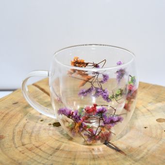 لیوان ماگ پیرکس دوجداره طرح گل خشک طبیعی