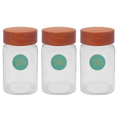 ست جا ادویه ای میس گلس مدل M در چوبی بسته 3 عددی*688