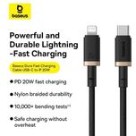 کابل تبدیل USB-C به لایتنینگ بیسوس مدل Dura Series 20W طول 1 متر
