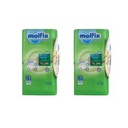 پوشک کودک مولفیکس مدل چسبی سایز 1 دو بسته 40 عددی به همراه دستمال مرطوب
