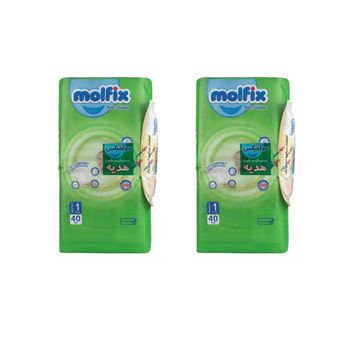 پوشک کودک مولفیکس مدل چسبی سایز 1 دو بسته 40 عددی به همراه دستمال مرطوب