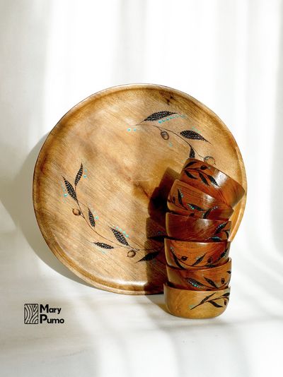 سینی و پیاله _ چوب گردو - کد 1006