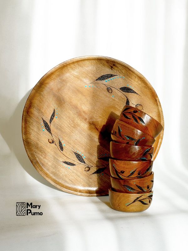 سینی و پیاله _ چوب گردو - کد 1006