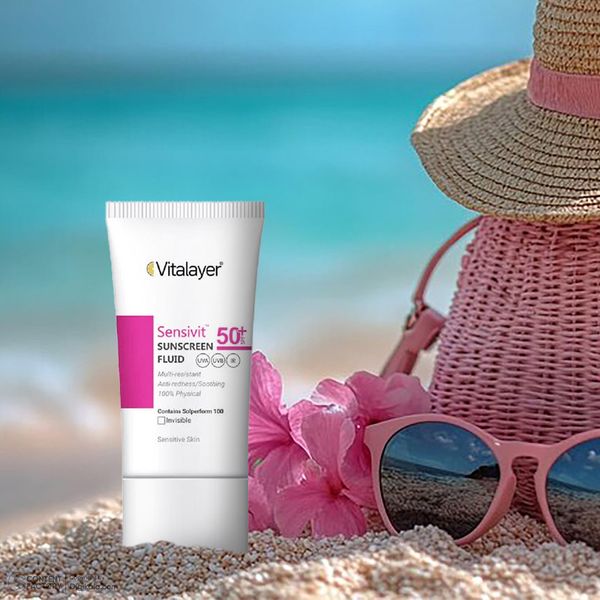 فلوئید ضد آفتاب بیرنگ ویتالیر، spf 50، مدل 0128، مناسب پوست های حساس با حجم 50 میلیلیتر، ضد حساسیت، محافظتکننده در برابر اشعه