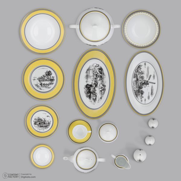 سرویس چینی 102 پارچه غذا خوری چینی زرین ایران سری ایتالیا اف مدل ویلیج درجه یک