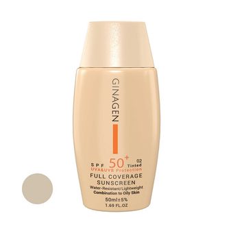 کرم ضد آفتاب رنگی ژیناژن SPF 50 مدل 02 ‌مناسب پوست‌های معمولی و خشک حجم 50 میلی‌لیتر