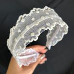 تل مو زنانه مدل تور خال‌دار لبه دالبری Lace-Dot-01