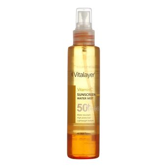اسپری ضد آفتاب بدون رنگ ویتالیر SPF50 مدل Vitamine C ‌محافظ UVA ،UVB، ضد آب، مناسب انواع پوست حجم 150 میلی‌لیتر