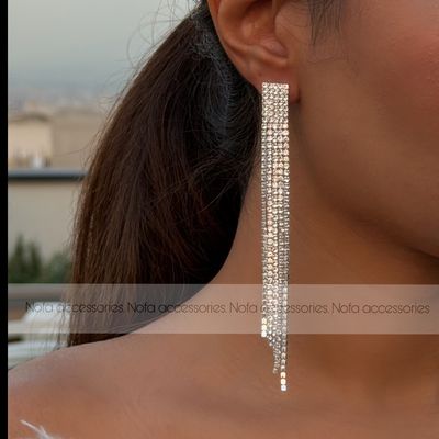 گوشواره جواهری آویز بلند کد 006