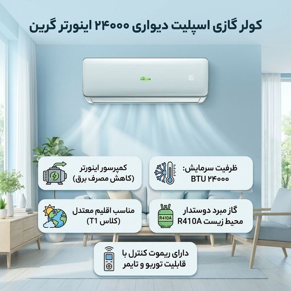کولر گازی گرین مدل SDK-CH24F1C1A2P ظرفیت 24 هزار اینورتر