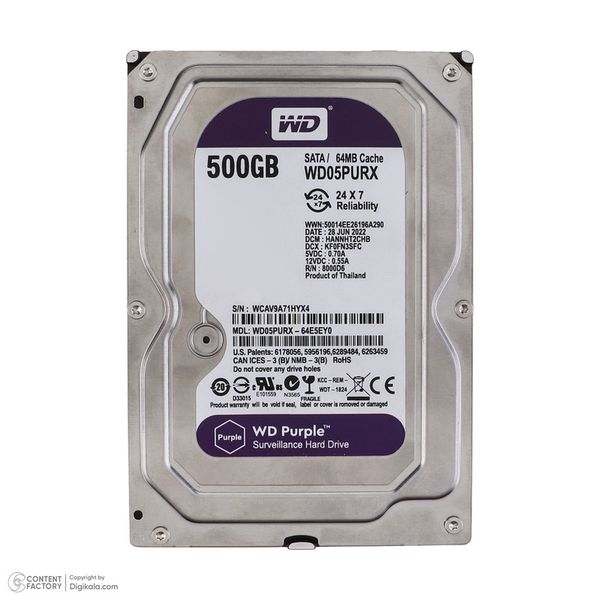 هارد دیسک اینترنال وسترن دیجیتال مدل WD05PURX ظرفیت 500 گیگابایت
