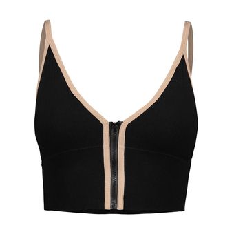 نیم تنه ورزشی زنانه  مدل بدون فنر پددار جلو زیپ کد 4563 رنگ مشکی