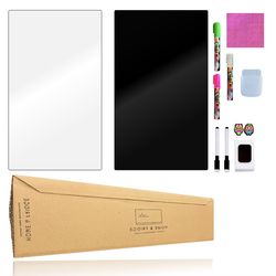 وایت برد یخچالی مغناطیسی هوم اند فریج بهمراه بلک برد مدل دوقلو سایز 28x14 سانتیمتر + ماژیک, هولدر مغناطیسی، مگنت یخچالی، دستمال