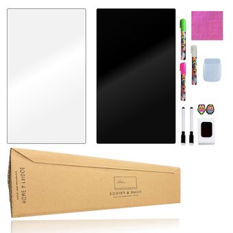 وایت برد یخچالی مغناطیسی هوم اند فریج بهمراه بلک برد مدل دوقلو سایز 28x14 سانتیمتر + ماژیک, هولدر مغناطیسی، مگنت یخچالی، دستمال