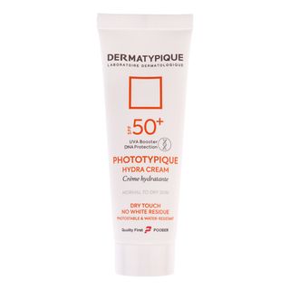 فلوئید ضد آفتاب بدون رنگ درماتیپیک مدل hydra cream محافظ UVA،UVB مناسب برای پوست خشک حجم 40 میلی لیتر