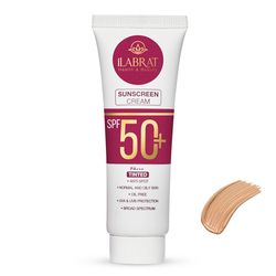 کرم ضدآفتاب رنگی ایلابرت +SPF50 مدل ضدلک natural beige، مناسب پوستهای چرب و معمولی، حجم 40 میلیلیتر