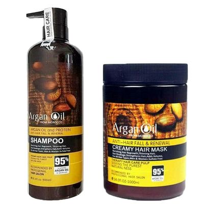 شامپو تقویت‌کننده و ترمیم‌کننده مو لایتنس مدل argan حجم 900 میلی‌لیتر به همراه ماسک مو لایتنس مدل argan oil حجم 1000 میلی‌لیتر،