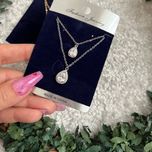 گردنبند دولاین جواهری پرنسسی طرح اشک طلایی و نقره ای