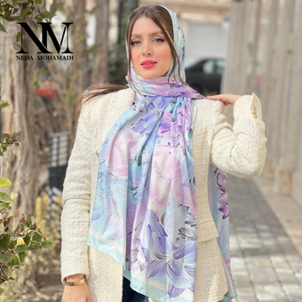شال ابریشم توییل گل پاستلی