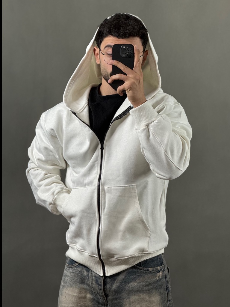 سویشرت سه نخ ساده سفید