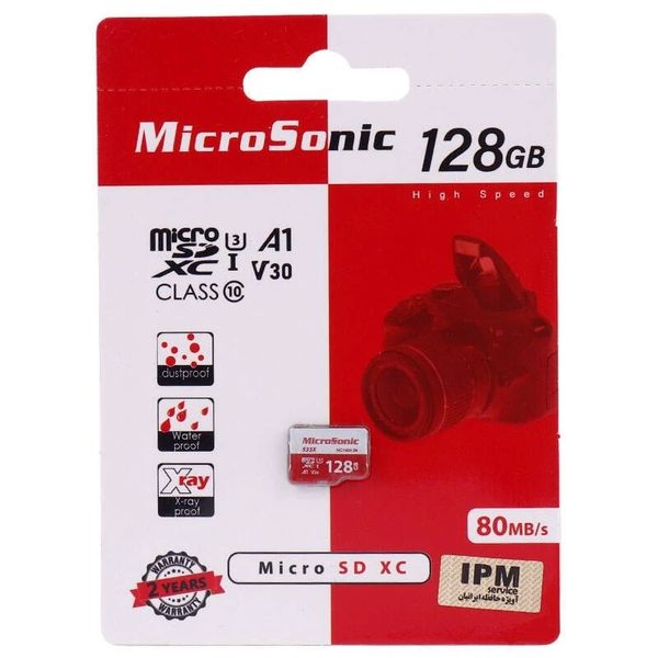 کارت حافظه microSDXC میکرو سونیک مدل 533X-A1-V30 کلاس 10 استاندارد UHS-I U3 سرعت 80MBps ظرفیت 128 گیگابایت
