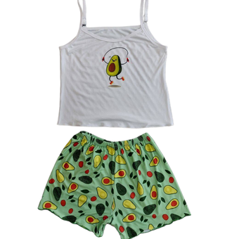 ست کراپ و شلوارک طرح آووکادو