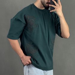 تیشرت فوم دوزی گل سبز تیره