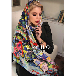 روسری ابریشم توییل دستدوز پروانه ماچو