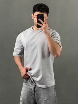 تیشرت دورس ساده باکسی طوسی