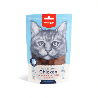 تشویقی وانپی با طعم مرغ و دل ماهی کاد (Wanpy Chicken Jerky & Codfish Hearts)