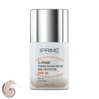 فلوئید ضد آفتاب رنگی پرایم، SPF 50، مدل فیوژن واتر، مناسب انواع پوست  با تنالیته روشن و حجم 40 میلی لیتر، محافظت‌کننده در برابر