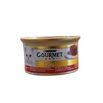 کنسرو غذای گربه بالغ گورمت مدل کیکی طعم گوشت گاو و گوجه وزن 85 گرم