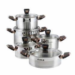 سرویس قابلمه و تابه استیل 10 پارچه ریور مدل دسته رز گلد کد TP3301