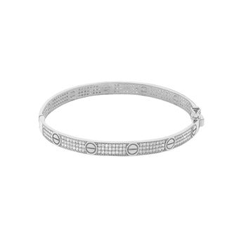 دستبند النگویی طلا 18 عیار زنانه  مریم اکرمی گلد گالری  مدل کارتیه لاو تمام نگین صدف