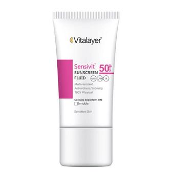 فلوئید ضد آفتاب بی رنگ ویتالیر spf 50 مدل 0128 مناسب پوست های حساس حجم 50 میلی لیتر