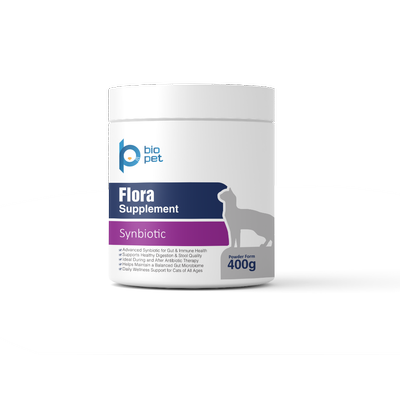 مکمل پروبیوتیک و پری‌بیوتیک گربه بایو پت مدل Flora وزن 400 گرم