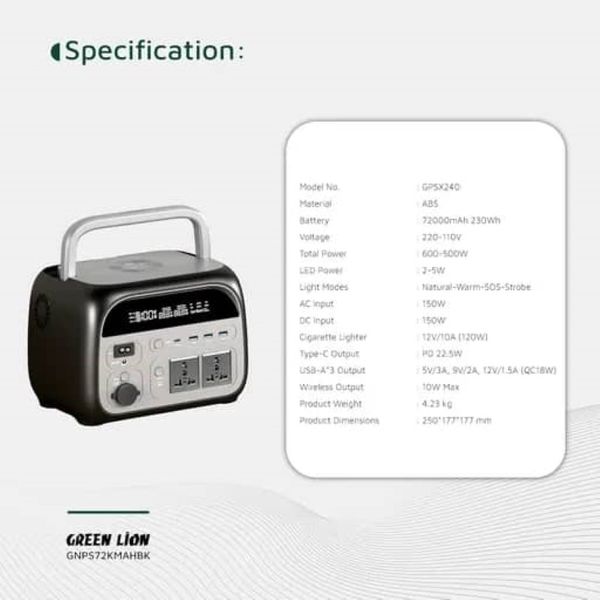 پاور استیشن گرین لاین مدل 72000میلی آمپر 600 وات