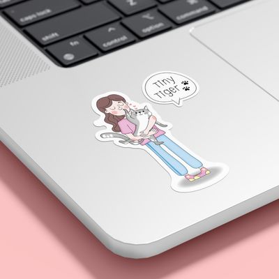 استیکر " دختر و گربه "