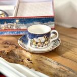 ست فنجان و بشقاب دوتایی زمستونی کریسمسی رنگ آبی