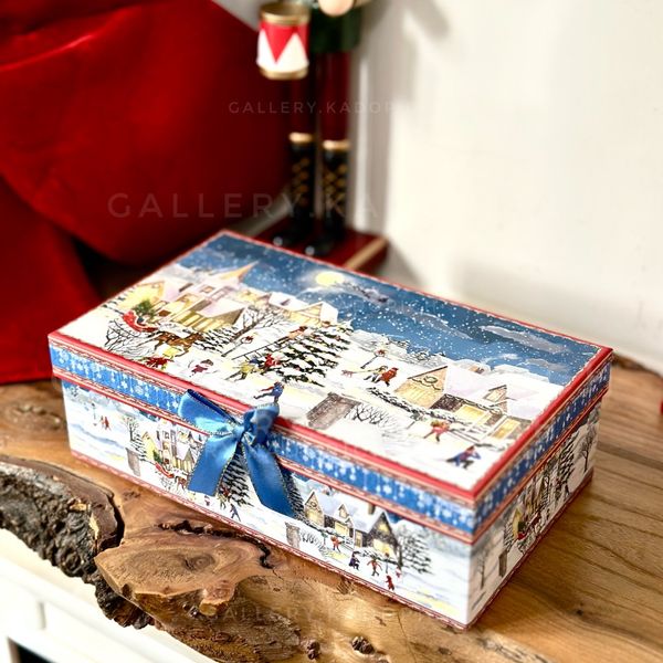 ست فنجان و بشقاب دوتایی زمستونی کریسمسی رنگ آبی