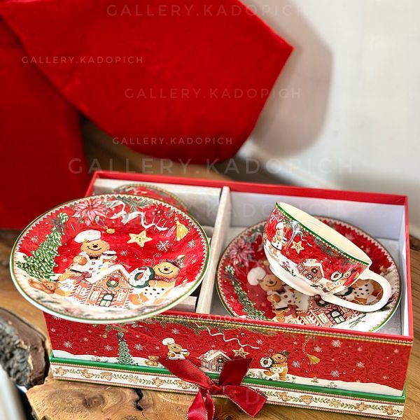 گیفت دوتایی بشقاب و فنجان بیسکوییت زنجبیلی