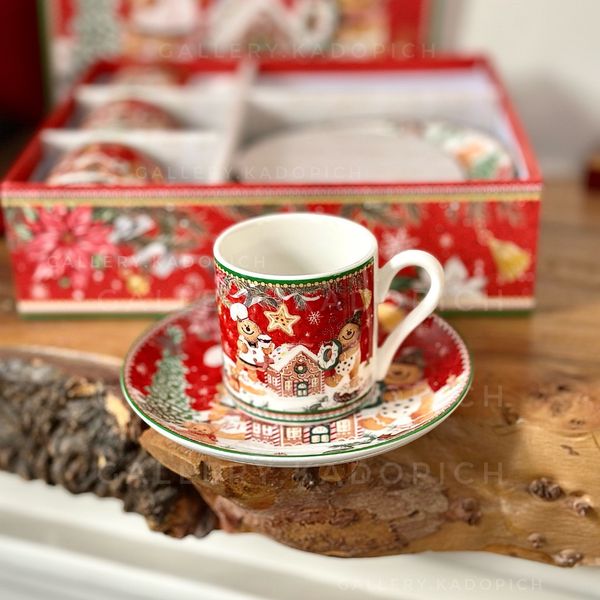 ست 4 تایی فنجان و بشقاب قهوه خوری بیسکوییت زنجبیلی