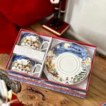 ست فنجان و بشقاب دوتایی زمستونی کریسمسی رنگ آبی